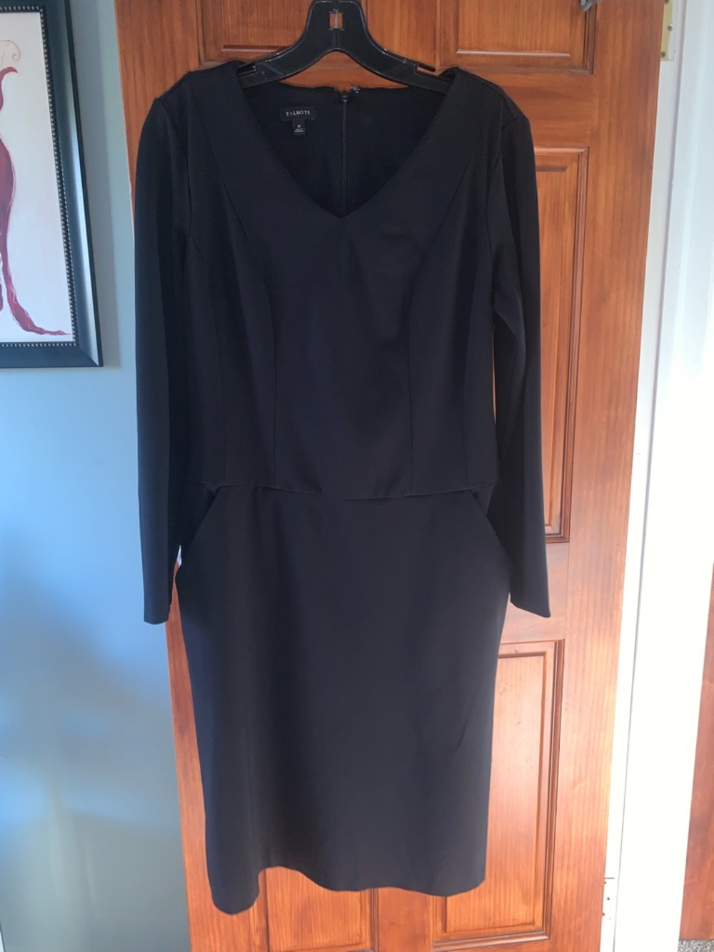 Talbots Black Long-Sleeve V-Neck Sheath Dress